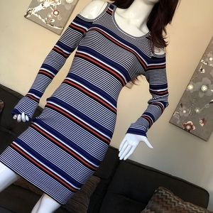 Stripped peek-a-boo sleeve Body Con